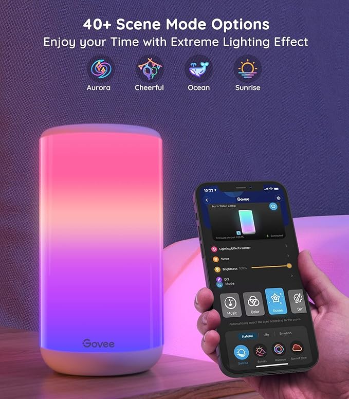 Govee RGBIC Table Lamp, Smart Lamp Work with Alexa, LED Lamp with Music Sync and 43 Scene Modes, Color Changing Lamp for Bedroom Decor, Dimmable Night Light (Corded Electric) Govee