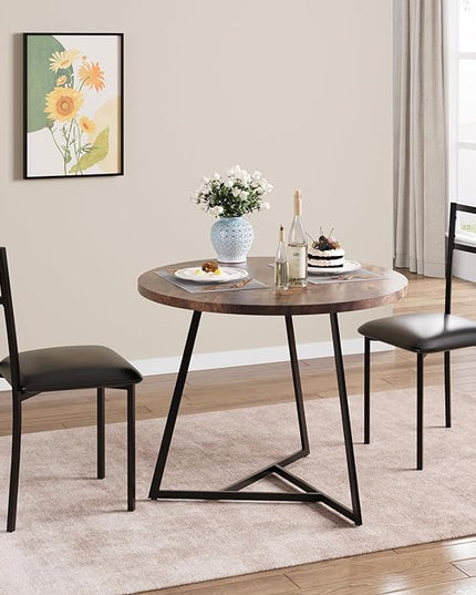 GAOMON Dining Table Set for 2, Kitchen Table and Chairs for 2 with Upholstered Chairs, 3 Piece Dining Room Table Set, Round Kitchen Table Set for Small Space, Apartment, Studio, Rustic Brown - LeafyLoom