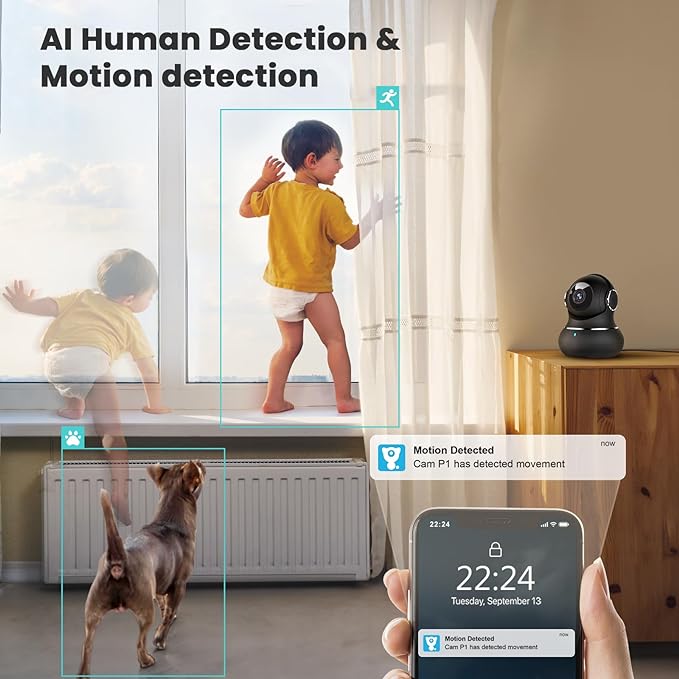 litokam 5ghz Indoor Security Camera, 5MP Cameras for Home Security with 5G/2.4G Dual-Band, Pet Cam with Phone App, AI Motion/Cry Detection, 360 Auto Tracking, Night Vision, Support NVR/Alexa litokam