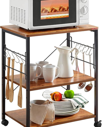 Mr IRONSTONE Kitchen Stand Microwave Cart 23.7'' for Small Space, Coffee Cart 3-Tier Rolling Utility Microwave Oven Rack on Wheels, Vintage - LeafyLoom