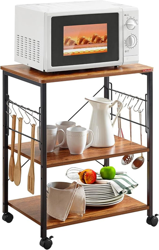 Mr IRONSTONE Kitchen Stand Microwave Cart 23.7'' for Small Space, Coffee Cart 3-Tier Rolling Utility Microwave Oven Rack on Wheels, Vintage - LeafyLoom