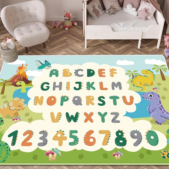 Kids Rug for Playroom,78.7 X 59 Inch Dinosaur Kids Play Mat ABC Classroom Rug,Non-Slip Cute Alphabet Rug Soft Kids Floor Mats Carpet,Toddler Baby Playroom Mat for Kids Room Classroom Playroom - LeafyLoom