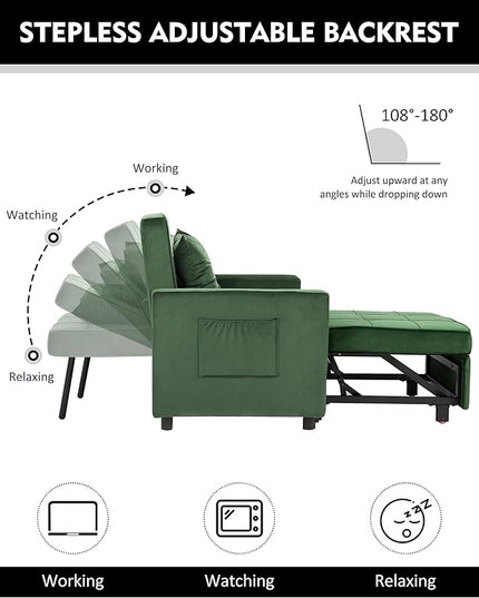 XSPRACER [UPDATED] Convertible Chair Bed, Sleeper Chair Bed 3 in 1, Stepless Adjustable Backrest,Armchair, Sofa, Bed, Flannel, Dark Green, Single One - LeafyLoom