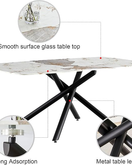 NicBex Large Rectangular Imitation Marble Dining Table 6-8 Seats Black Artificial Marble Countertop Smooth Chrome Legs Sleek Chrome Legs for Kitchen, Dining, Living, Meeting, Banquet, White + Black - LeafyLoom