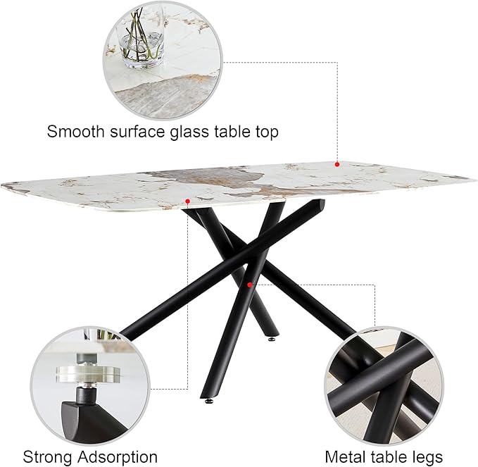 NicBex Large Rectangular Imitation Marble Dining Table 6-8 Seats Black Artificial Marble Countertop Smooth Chrome Legs Sleek Chrome Legs for Kitchen, Dining, Living, Meeting, Banquet, White + Black - LeafyLoom
