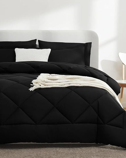 CozyLux Twin Bed in a Bag Comforter Sets with Comforter and Sheets 5 Pieces for Girls and Boys Black All Season Bedding Sets with Comforter, Pillow Sham, Flat Sheet, Fitted Sheet and Pillowcase - LeafyLoom
