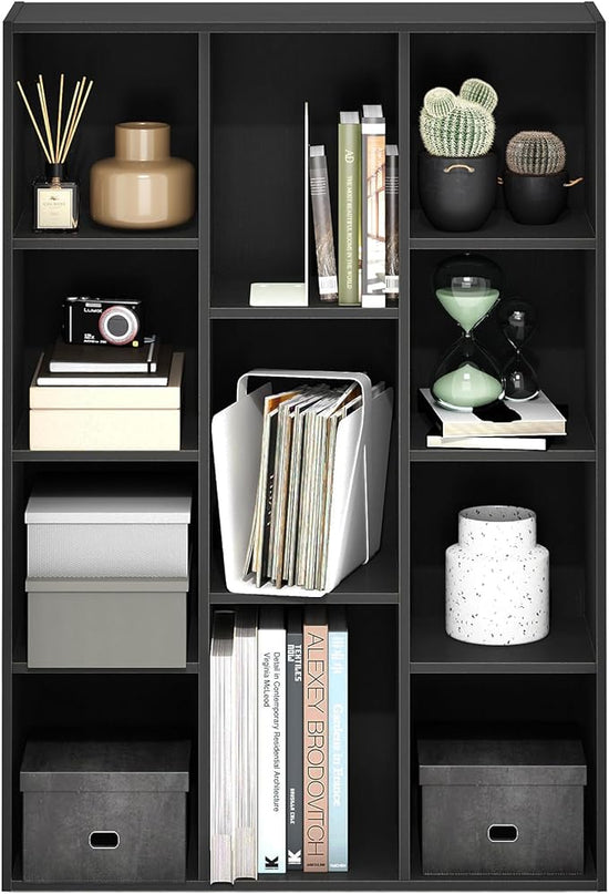 Furinno Luder 11-Cube Reversible Open Shelf Bookcase, Blackwood - LeafyLoom