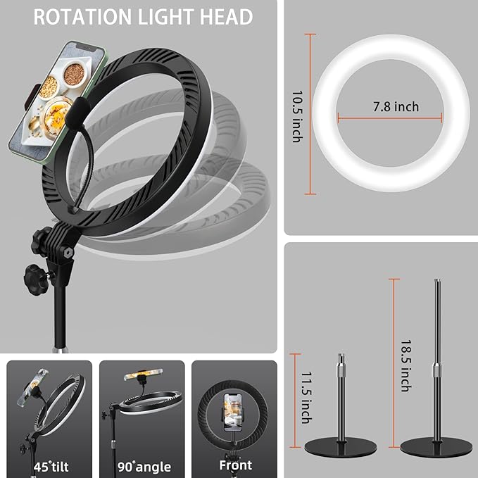 Video Conference Lighting for Laptop Computer, 10.5'' Selfie Ring Light with Stand and Phone Holder for Remote Working, Zoom Meeting Calls, Webcam Lighting, Live Streaming, Video Recording - LeafyLoom