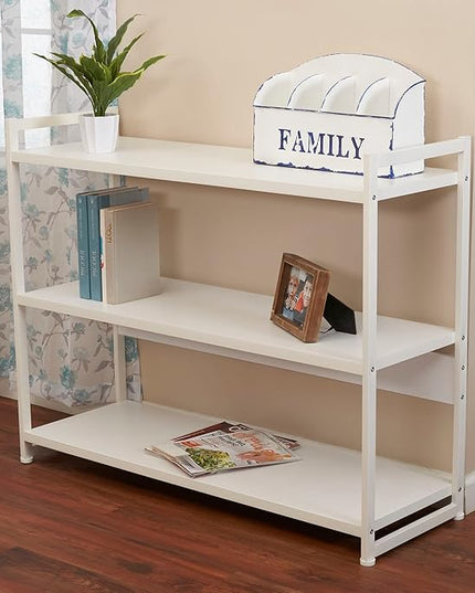 Household Essentials Jamestown Wide 3 Shelf Open Storage Bookshelf Scandinavian White and White Metal - LeafyLoom