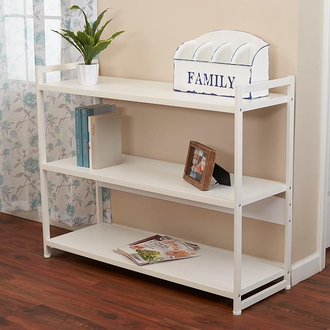 Household Essentials Jamestown Wide 3 Shelf Open Storage Bookshelf Scandinavian White and White Metal - LeafyLoom