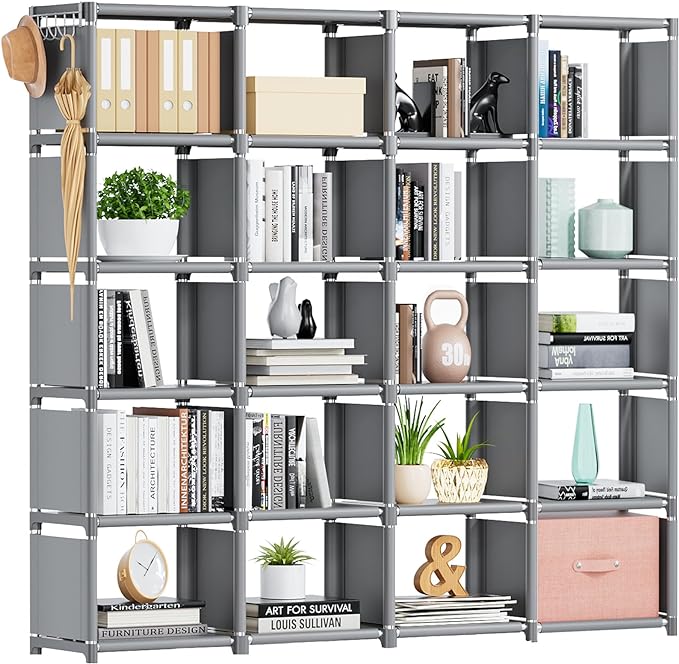Mavivegue 20 Cube Book Shelf, Storage Organizer, Large DIY Bookcase, Metal Cube Bookshelf, Cubbies Closet Storage Organizer Shelves for Bedroom,Living Room,Home,Office - LeafyLoom