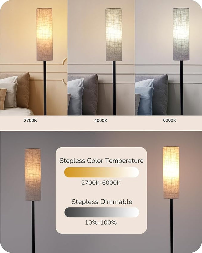 EDISHINE LED Corner Floor Lamp for Living Room, 65" Standing Tall Reading Lamp with Remote, Minimalist Dimmable Pole Lighting for Bedroom, Office, Kids Room, Bulb Included, 2700K-6000K (Black) - LeafyLoom