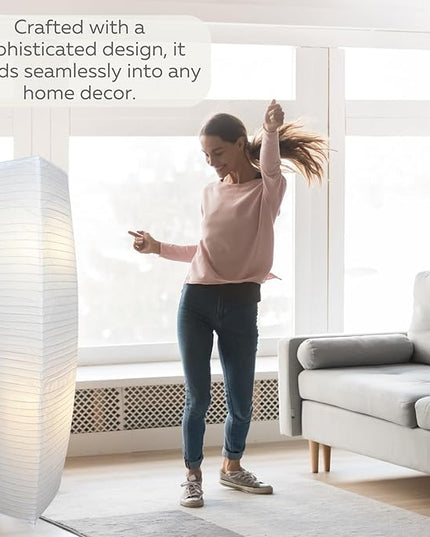 LIGHTACCENTS Alumni Paper Floor Lamps 2-Pack - Japanese Inspired Standing Lights with Chrome Base and Elegant White Paper Shade, Paper Lantern Lamp with Rice Paper Lamp Shade (Set of 2) - LeafyLoom