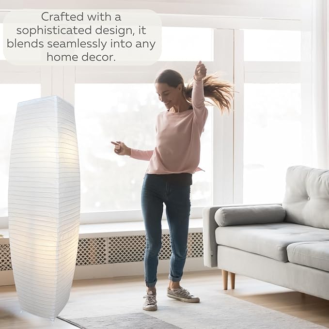 LIGHTACCENTS Alumni Paper Floor Lamps 2-Pack - Japanese Inspired Standing Lights with Chrome Base and Elegant White Paper Shade, Paper Lantern Lamp with Rice Paper Lamp Shade (Set of 2) - LeafyLoom
