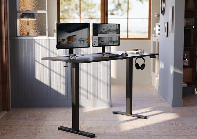 Electric Standing Desk, Adjustable Height Stand up Desk, 63x24 Inches Sit Stand Home Office Desk with Splice Board,Black Top - LeafyLoom