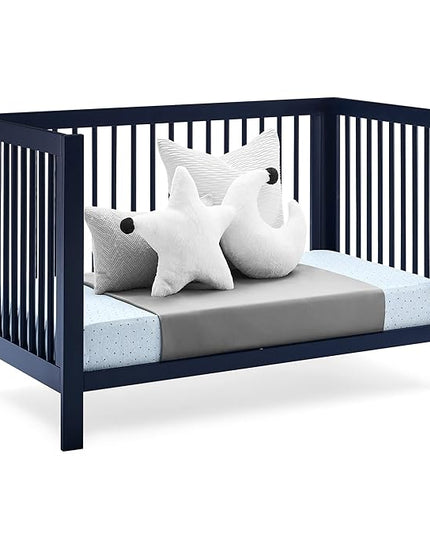 Delta Children babyGap Charlie 6-in-1 Convertible Crib + Brannan Bear Bookcase with Bins + Brannan Bear Wall Shelf with 4 Hooks, Navy (Bundle) - LeafyLoom