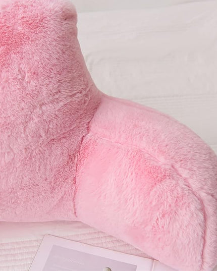 Aimuan Reading Pillow Bed Rest Pillow with Arms Rabbit Fur Cushion for Adults Teens Incline Rest Sitting up & Sleeping Snoring Pillow with Pregnancy Lumbar Back Support (Standard, Pink) - LeafyLoom