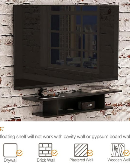 Floating TV Stand, Wall Mounted Entertainment Center and Cabinet Shelf, TV Console with Storage, Media Console for DVD Player, Space-Saving Under TV Shelf for Bedroom, Living Room (Black) - LeafyLoom