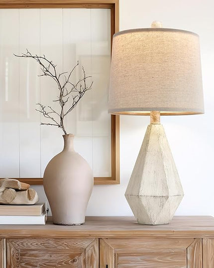PoKat 20.25'' Table Lamp Set of 2, Bedside Lamp for Nightstand, Small Lamp for Bedroom, Bedroom Lamps for Living Room, Farmhouse Lamp for Nursery, White - LeafyLoom