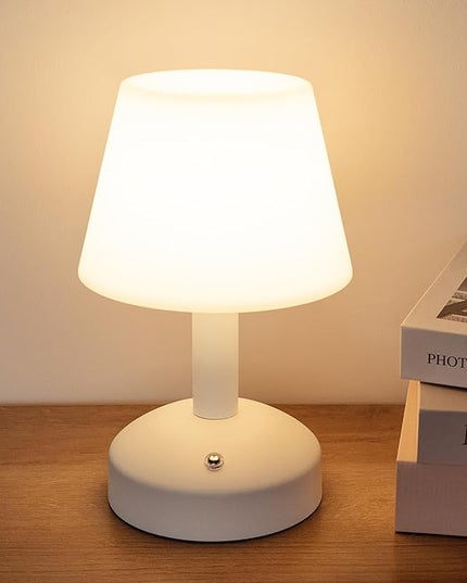KDG Modern Cordless Small Table Lamps, Portable LED Dimmable Desk Lamp, Rechargeable Battery Operated Lighting for Restaurant/Nightstand/Bedroom/Bedside/Bar/Outdoor/Camping/Night Light(White) - LeafyLoom