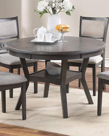 NicBex 47Inch Round Dining Table,Mid-Century Modern Kitchen Table with Walnut Rubber Wood MDF Tabletop and Shelve for 4 to 6,Dining Room Table for Kitchen,Dining Room and Living Room,Space-Saving,Gray - LeafyLoom