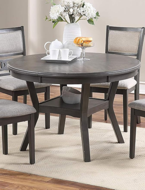 NicBex 47Inch Round Dining Table,Mid-Century Modern Kitchen Table with Walnut Rubber Wood MDF Tabletop and Shelve for 4 to 6,Dining Room Table for Kitchen,Dining Room and Living Room,Space-Saving,Gray - LeafyLoom