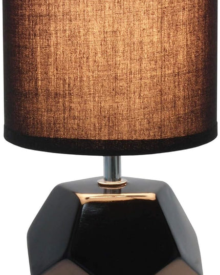 Simple Designs LT2065-BLK Round Prism Mini Table Lamp with Matching Fabric Shade, Black - LeafyLoom