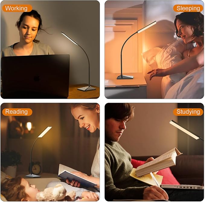 RAOYI LED Desk Lamp, 12W Dimmable Table Lamp Eye-Caring Reading Light with USB Charging Port, Touch Control, 5 Lighting Modes and 6-Level Brightness for Home Office Bedrooms (Black) - LeafyLoom