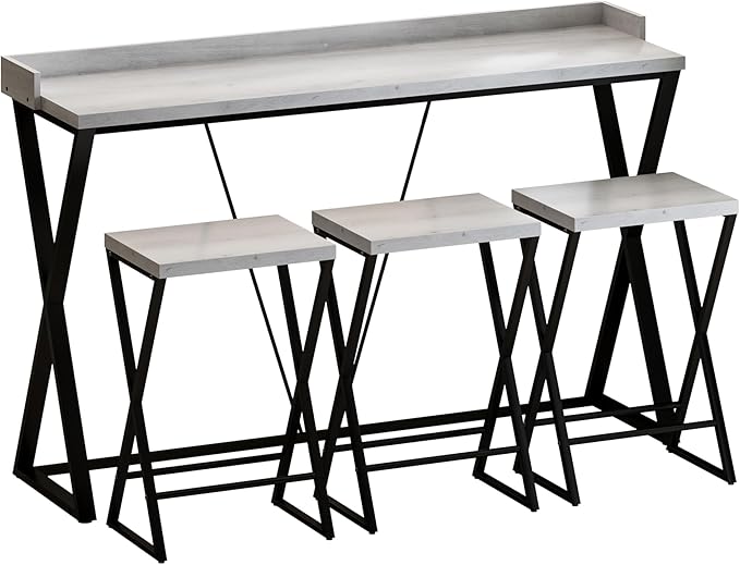 NicBex Kitchen Table Set Dining Room Set Modern Design Kitchen Dining Table, Pub Table with X-Shaped Table Legs, Long Dining Table Set with 3 Stools, Easy Assemble, Gray - LeafyLoom