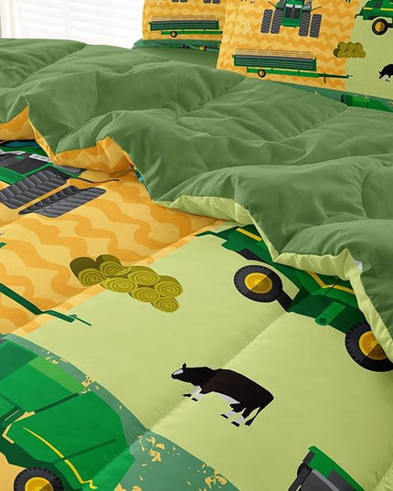 Twin Construction Bedding Set for Boys Kids Farm Tractor Bedding 4 Pieces Cars Twin Comforter Set for Boys, Twin Truck Bed in a Bag Set Boys - LeafyLoom