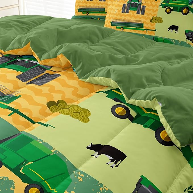 Twin Construction Bedding Set for Boys Kids Farm Tractor Bedding 4 Pieces Cars Twin Comforter Set for Boys, Twin Truck Bed in a Bag Set Boys - LeafyLoom