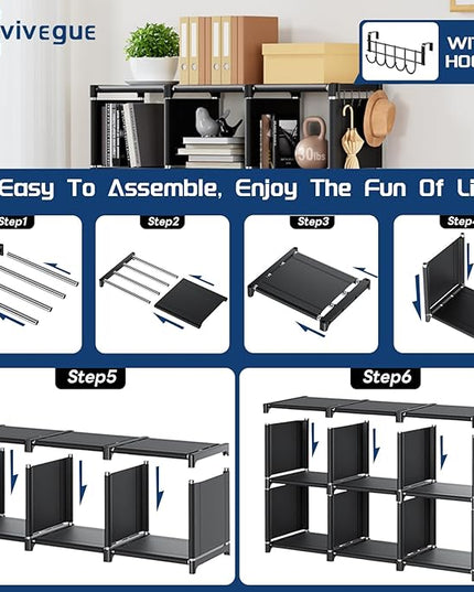 Mavivegue Bookshelf,15 Cube Storage Organizer,Book Shelf Organizer,Tall Bookcase Shelf,Book Cases/Shelves,Black Cube Shelf,Cubbies Closet Storage Organizer Shelves for Bedroom,Living Room,Home,Office - LeafyLoom