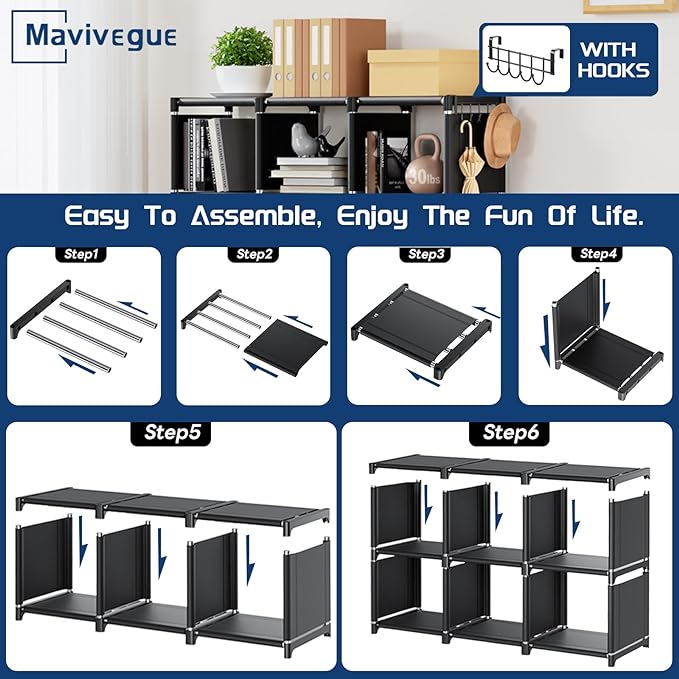 Mavivegue Bookshelf,15 Cube Storage Organizer,Book Shelf Organizer,Tall Bookcase Shelf,Book Cases/Shelves,Black Cube Shelf,Cubbies Closet Storage Organizer Shelves for Bedroom,Living Room,Home,Office - LeafyLoom