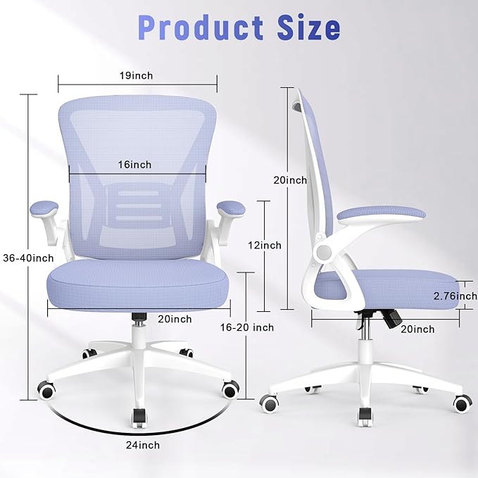 naspaluro Ergonomic Office Chair, Mid Back Desk Chair with Adjustable Height, Flip-Up Arms and Lumbar Support, Breathable Mesh Swivel Computer Chair for Home Study Working/Light Purple - LeafyLoom