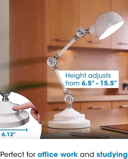 OttLite Pharmacy Adjustable LED Desk Lamp with USB Charging, Prevention Series - Designed to Reduce Eyestrain, 3-Point Adjustable Neck, 3 Brightness Settings with Touch Controls - Office Work, Reading - LeafyLoom