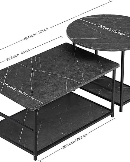 WOHOMO Coffee Table, Black Modern Coffee Tables for Living Room 2 in 1Detachable Small Center Table Set with Storage, Black Marble - LeafyLoom