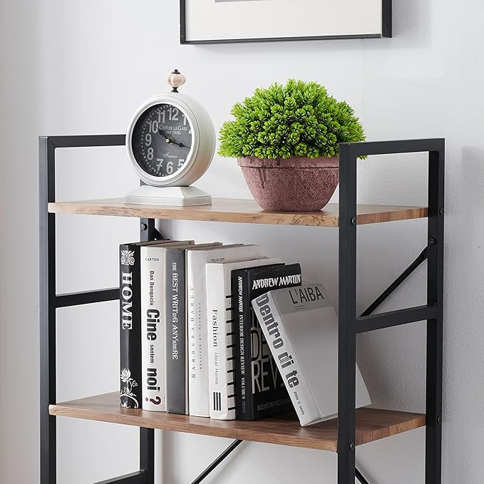 Bookshelf for Small Space, 3 Tier Wood Book Shelf and Bookcase with Metal Frame, Rustic Standing Unit Shelf Display Rack for Living Room/Home Office, Light Brown - LeafyLoom