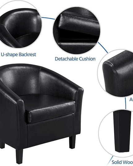 Yaheetech Accent Chair with Ottoman Set, Modern Faux Leather Upholstered Soft Barrel Chair and Footrest, Club Armchair and Footstool for Living Room/Bedroom/Reading Room/Guest Room, Black - LeafyLoom