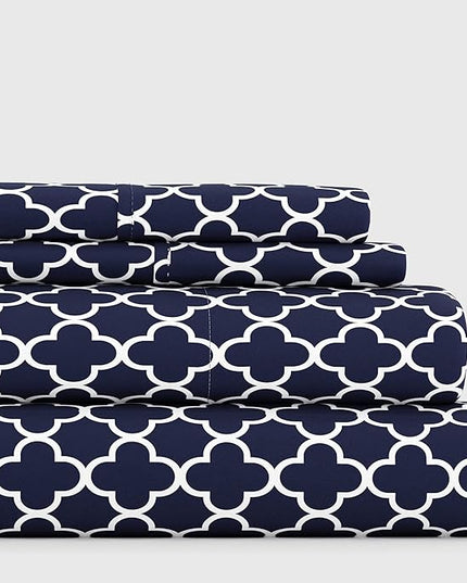 Linen Market 3 Piece Twin Bedding Sheet Set (Navy Quatrefoil) - Sleep Better Than Ever with These Ultra-Soft & Cooling Bed Sheets for Your Twin Size Bed - Deep Pocket Fits 16" Mattress - LeafyLoom