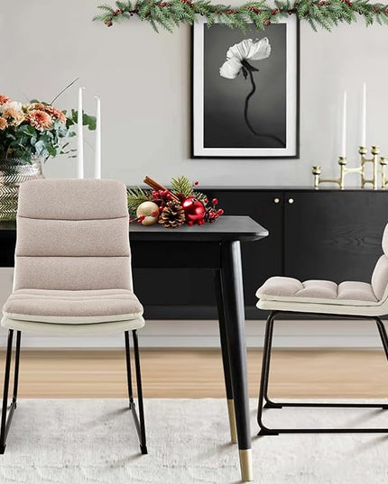 COLAMY Dining Chairs Set of 2, Modern Waffle Fabric Dining Chairs, Faux Leather Kitchen Chairs with Back for Dining Living Waiting Room, Light Brown - LeafyLoom