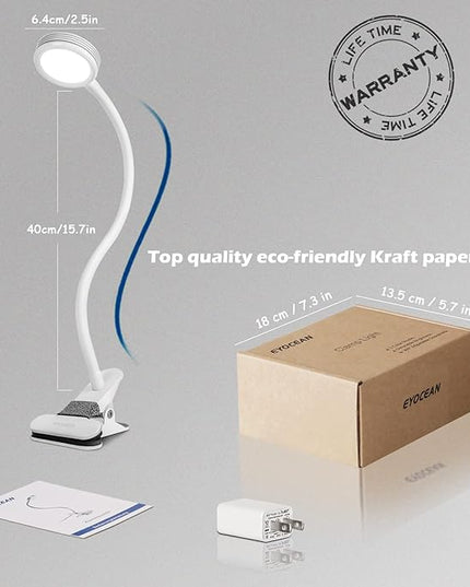 Desk lamp, LED Reading Light, Dimmable Clamp Lamp for Bed Headboard, Bedroom, Office, 3 Modes & 9 Dimming Levels, Flexible Clip Desk Lamp - LeafyLoom