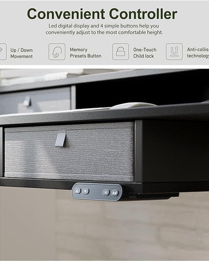 BANTI Height Adjustable Electric Standing Desk with 4 Drawers, 48 x 24 Inch Table with Storage Shelf, Sit Stand Desk, Black Top - LeafyLoom