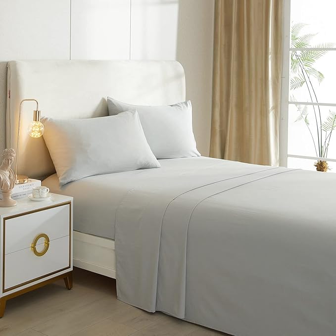 Luxury Soft King Size Sheet Set - Breathable & Cooling Sheets - Hotel Quality Bed Sheets King - Extra Soft - Deep Pockets 16 Inch - Easy Fit - 4 Piece Set - Wrinkle Free King Sheets,Light Grey - LeafyLoom
