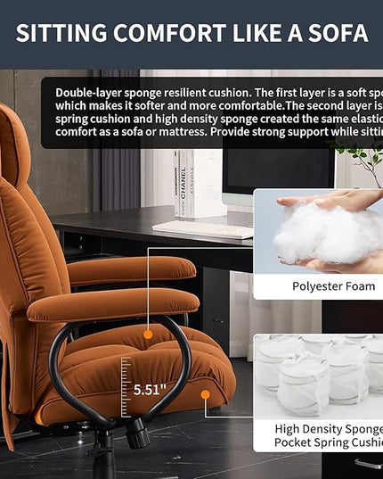 Office Chair Big and Tall, High Back Home Office Chair 400 lbs, Executive Office Chair with Ottoman, Ergonomic Office Chair with Padded Armrest, Swivel Computer Chair PU Leather (Khaki) - LeafyLoom