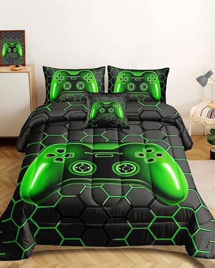 5 Pieces Bed in A Bag Gamer Bedding Set for Boys Kids Adult Gaming Comforters Set,Boys Bed in A Bag Set Twin Size Comforter with Fitted Sheet Flat Sheet Pillowcase pillowsham,DJTH5026Twin - LeafyLoom