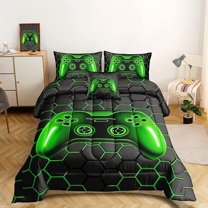 5 Pieces Bed in A Bag Gamer Bedding Set for Boys Kids Adult Gaming Comforters Set,Boys Bed in A Bag Set Twin Size Comforter with Fitted Sheet Flat Sheet Pillowcase pillowsham,DJTH5026Twin - LeafyLoom