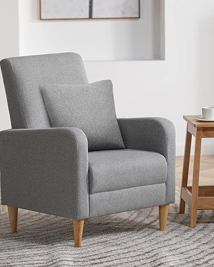 COLAMY Modern Upholstered Accent Chair Armchair with Pillow, Fabric Reading Living Room Side Chair,Single Sofa with Wood Legs, Light Grey - LeafyLoom
