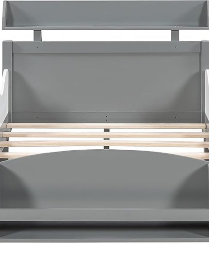 Twin Size Car-Shaped Platform Bed with 2 Storage Shelf,Kids Cars Beds W/Wheels,Slats Support,Saving Space,Easy Assembly,Wood Car Bedframe for Boys Toddlers Teens Bedroom,Gray - LeafyLoom