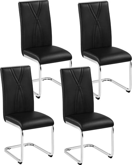 Yaheetech Dining Chairs Set of 4 Modern Dining Room Chairs Kitchen Chairs with Faux Leather Seat, Solid Legs and High Back for Dining Room, Kitchen, Black - LeafyLoom