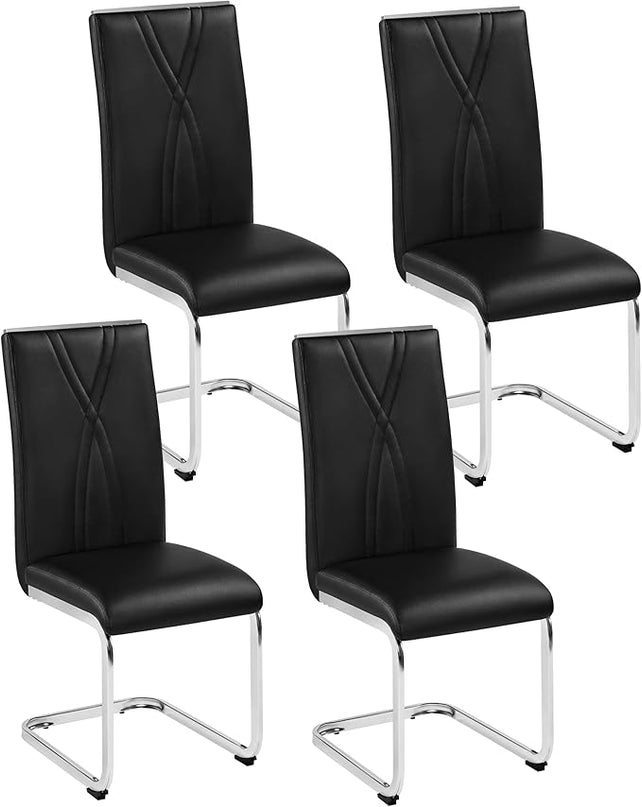 Yaheetech Dining Chairs Set of 4 Modern Dining Room Chairs Kitchen Chairs with Faux Leather Seat, Solid Legs and High Back for Dining Room, Kitchen, Black - LeafyLoom